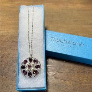 New Touchstone Crystal Silver Necklace with Pearls and Purple stone Accents
